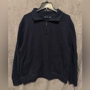 Nautica Mens XXL Navy Blue Quarter Zip Pullover Sweatshirt Long Sleeve Cotton